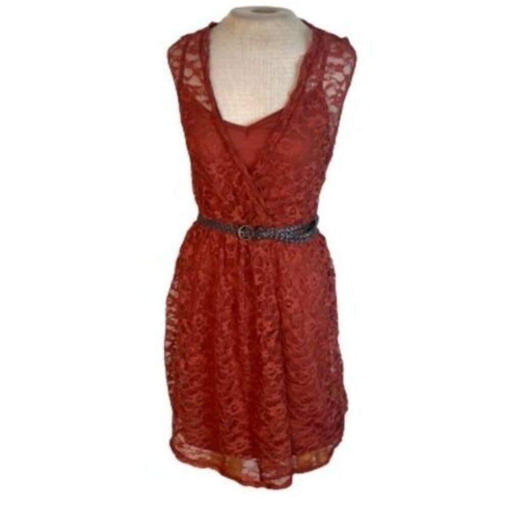 Route 66 Lace Recycled Materials Mini Dress Rust Red XS